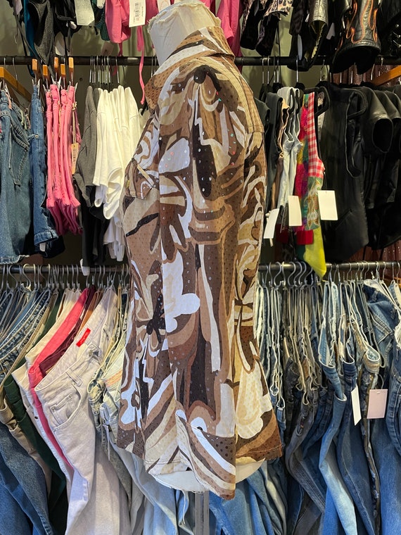 Vintage y2k Caché Sequin Disco Snap Button Down B… - image 2