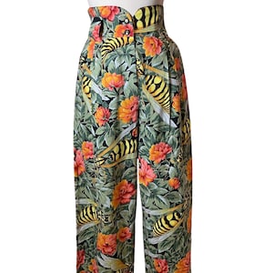 Vintage Y2K High Waisted Wide Leg Palazzo Tropical Floral & Wasp Print pant S