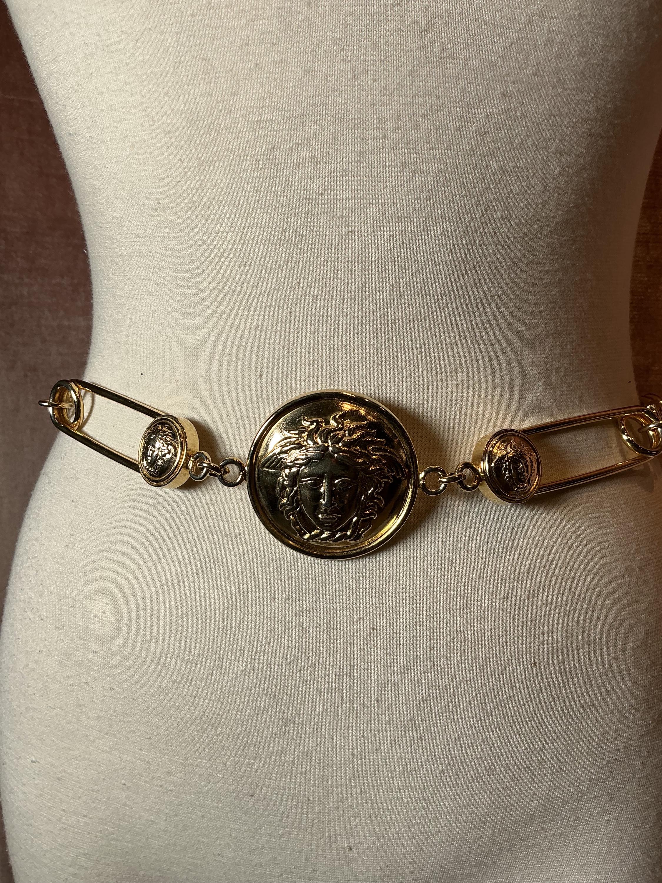 Vintage 1990s Versace Gold Plated Medusa Medallion Safety Pin