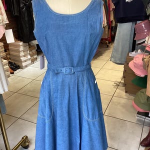Vintage 50’s A-Line Denim Chambray Midi Flare Dress Size M