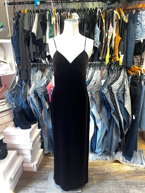Vintage 90’s Caché velvet beaded strap gown