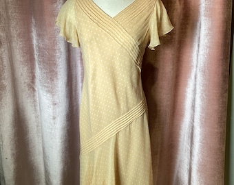 Vintage Y2K Adriana Pall Seide Polka Dot Hi Low Midi Kleid