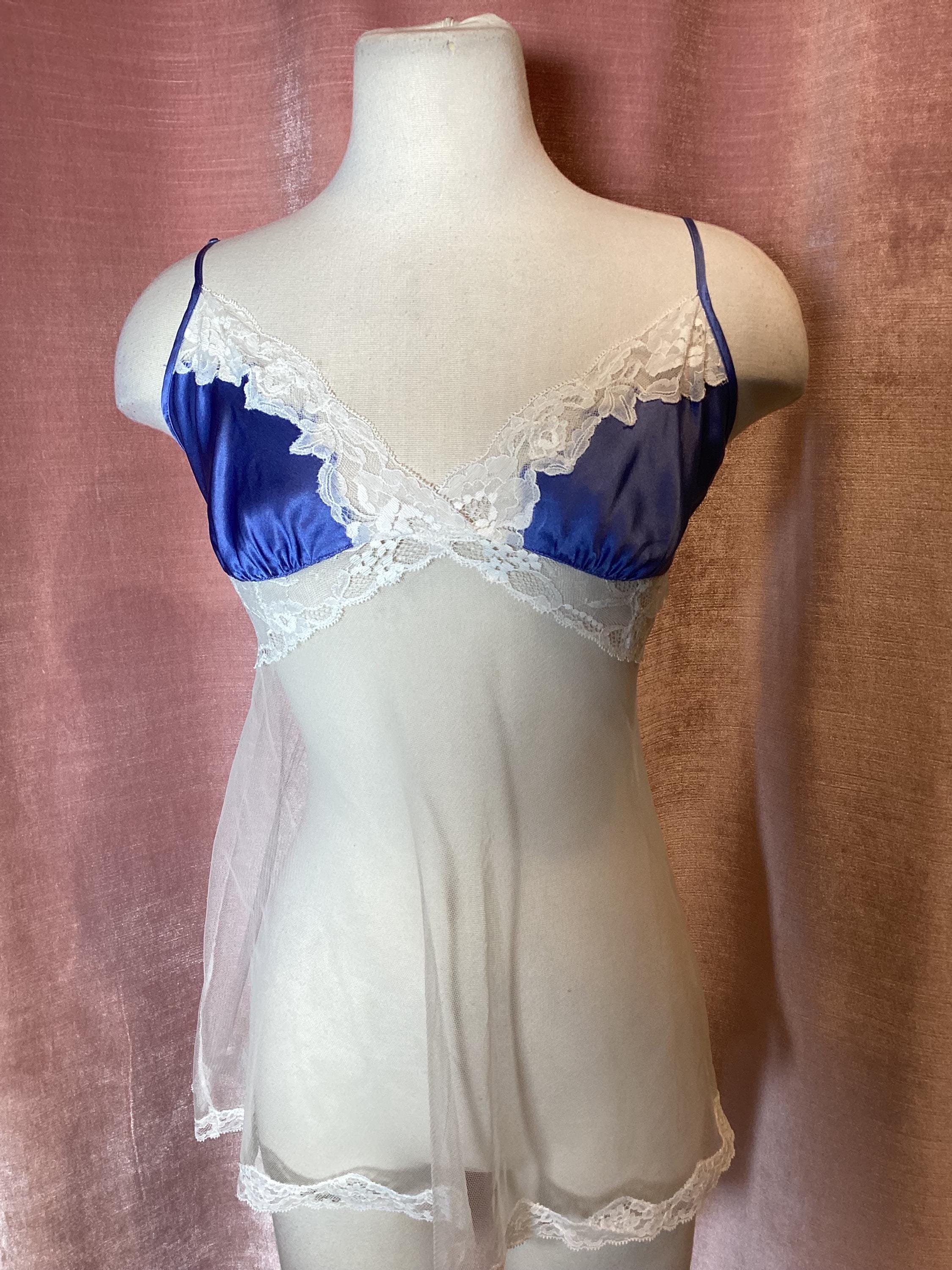 Vintage Y2K Victoria’s Secret Sheer Mesh Lace Trim Slip Babydoll Top Small