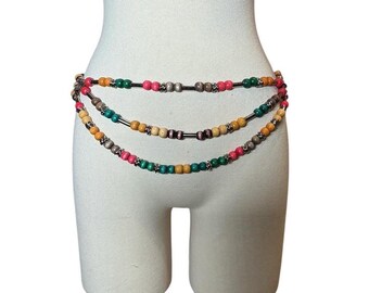 Vintage Y2K Black Beaded Wide Waist Multi-strand Glass Bead  display picture 3