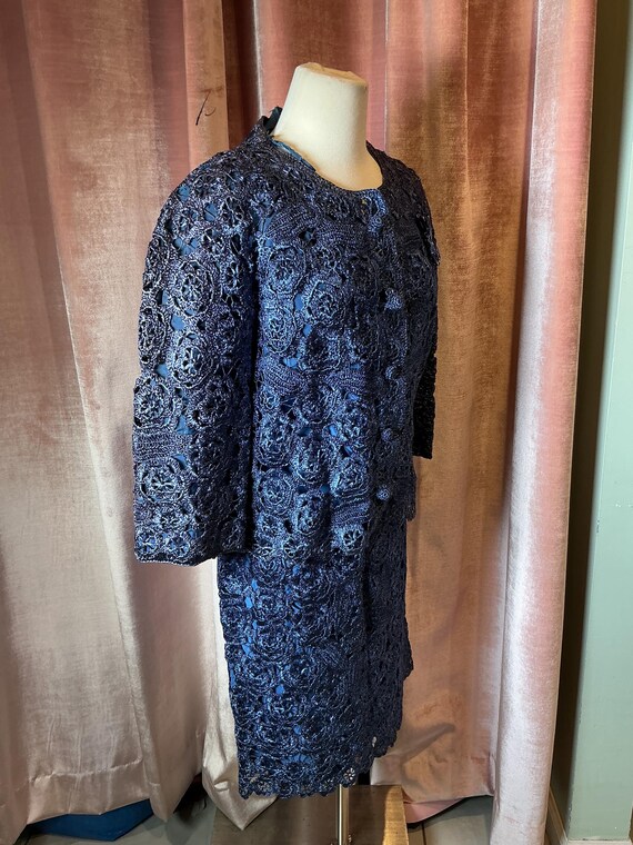 Vintage 60’s Italian raffia straw navy blue jacke… - image 2