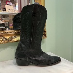 Vintage Black Leather Distressed Cowgirl Boots