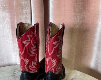 Original Abilene Boots Western Cowboy Red Black Leather (READ F/ SIZE) VTG 90s Women main image 2