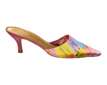 Y2k BCBG Photo Print Leather Mule Slides Size 8.5