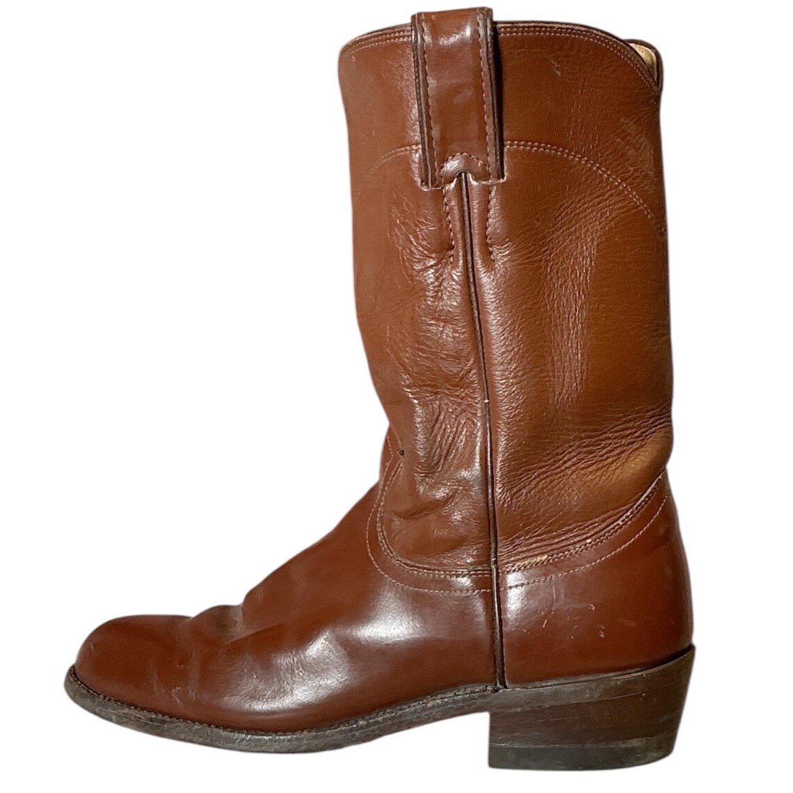 Vintage 90s Tony lama cowboy cowgirl cognac leather flat ankle roper rodeo boots 6 B, foto 4 di 5