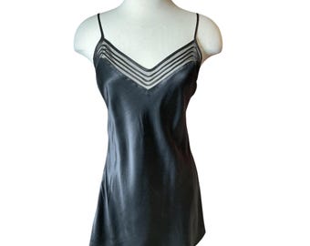 Vintage Y2K Victoria’s Secret Mesh Trim Silk Black Nightie S