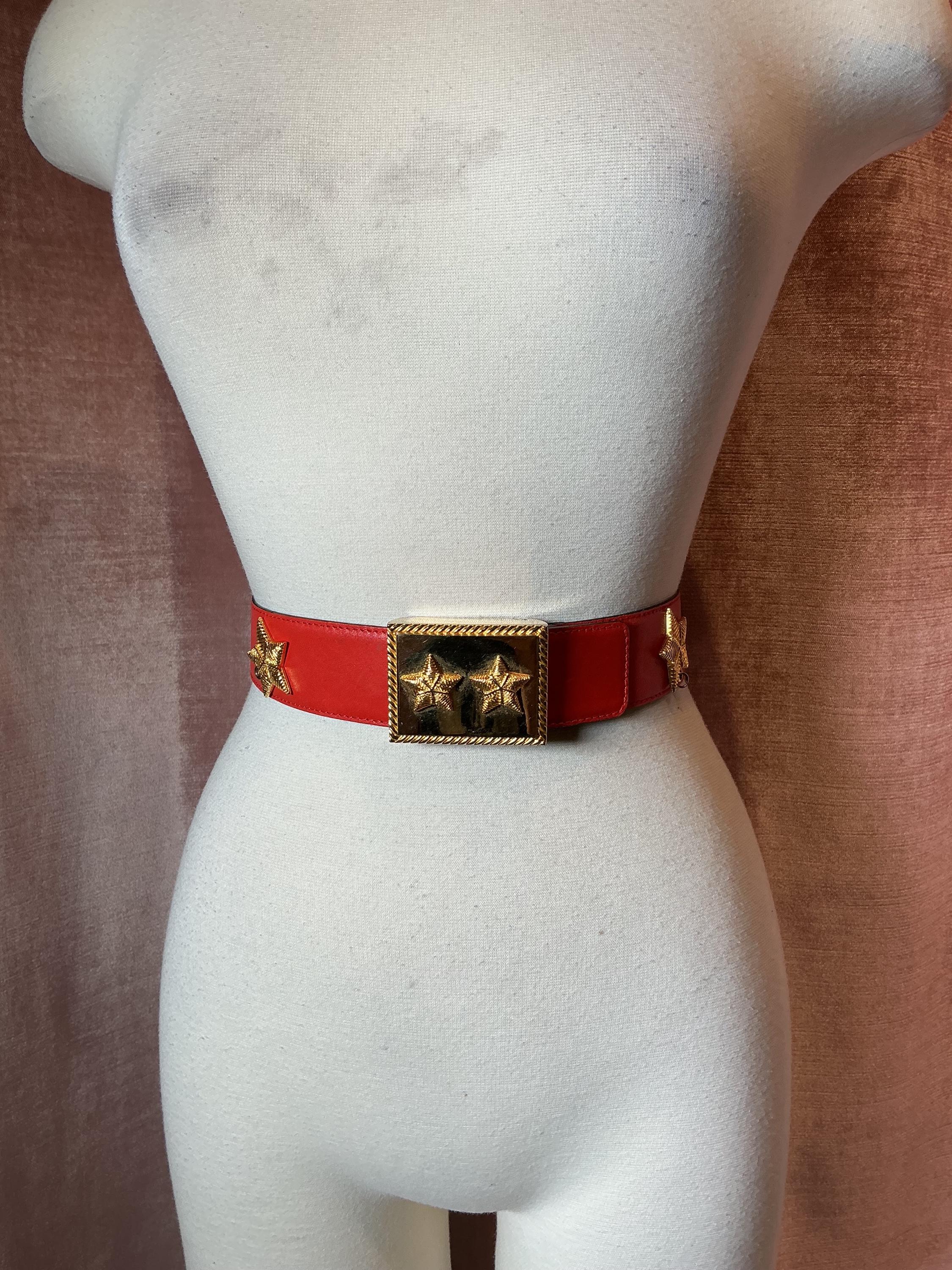 Vintage 1980s Escada Red Leather Belt With Gold Stars and  display picture 3