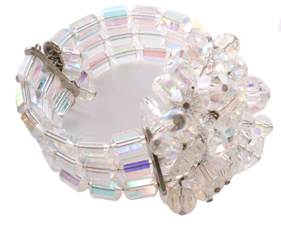 Vtg 50s CLEAR LUCITE Beaded Cuff Bracelet - image 2