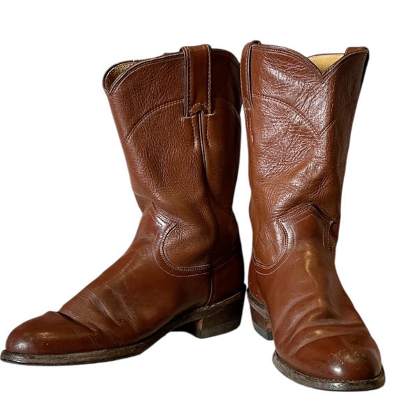 Vintage 90s Tony lama cowboy cowgirl cognac leather flat ankle roper rodeo boots 6 B