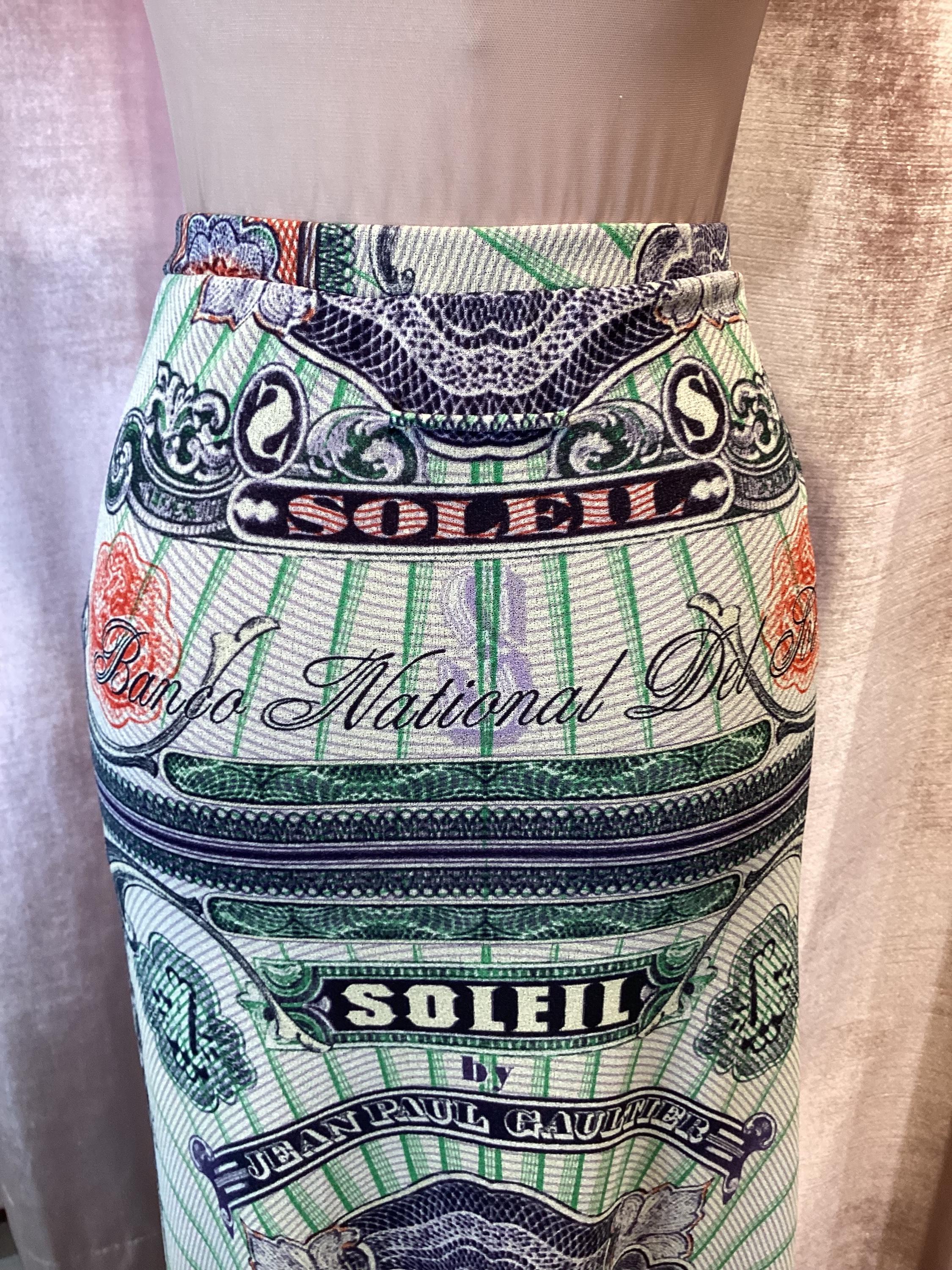Vintage Y2K 90s Jean Paul Gaultier Soliel Maxi Mesh Currency Print