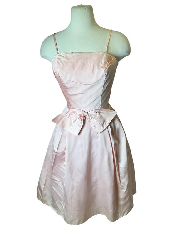 1950s Pink Duchess Satin Party Dress: New Look Bow Waist, XS - Etsy Israel