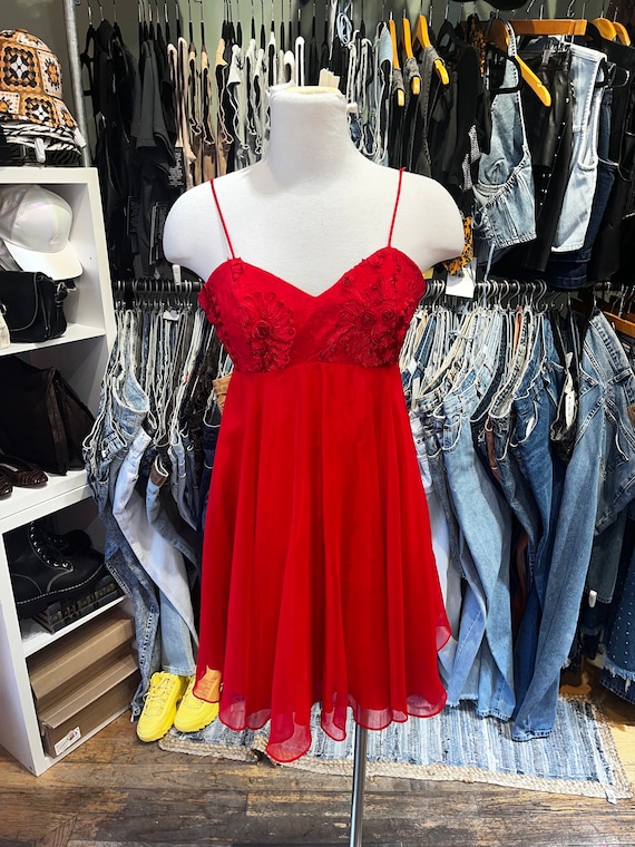 Vintage babydoll lace rosette mini dress