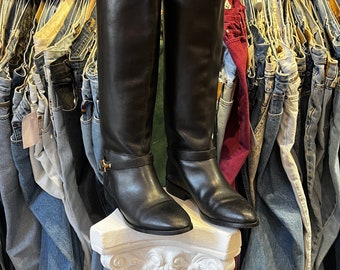 Vintage Bass Leather Black Riding Tall Boots Size 7.5