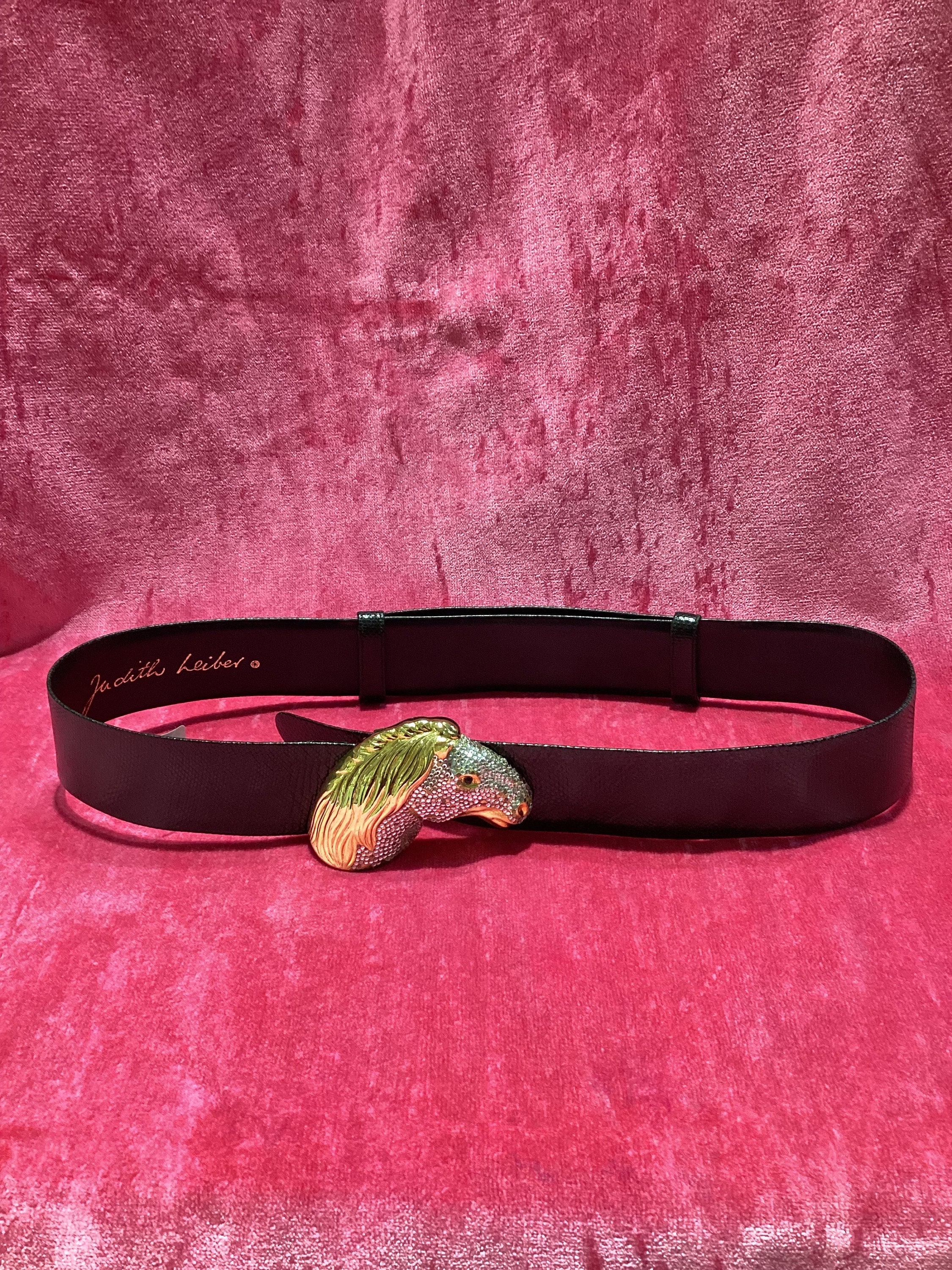 JUDITH LEIBER Belt M VINTAGE Lizard Leather White Swarovski‎ Crystal Adjustable Judith Leiber Baguette Belt Silver main image 2