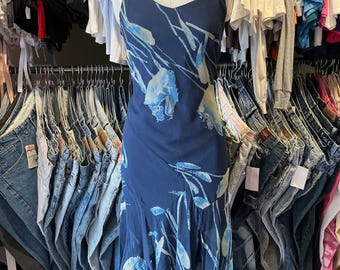 Vintage Y2K Silk Johnathan Martin Floral Handkerchief Chiffon Slit Midi Dress