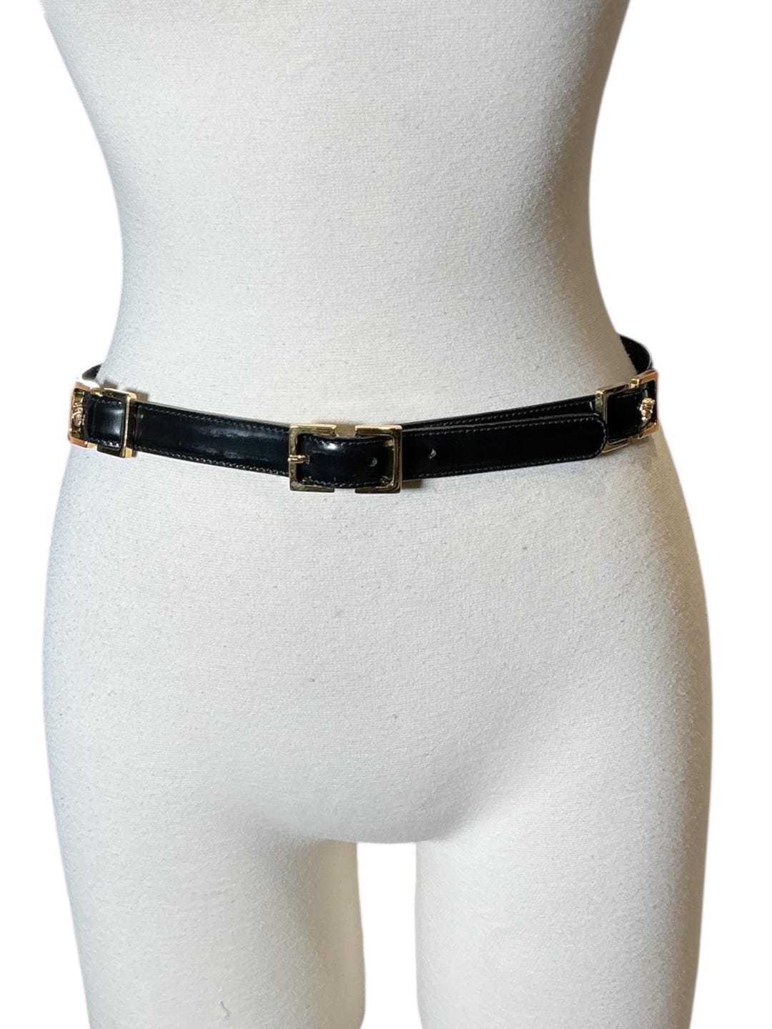 Vintage 1990’s Gianni Versace Medusa gold hardware Leather skinny belt Gianni Versace Medusa Bondage Belt -  main image 4