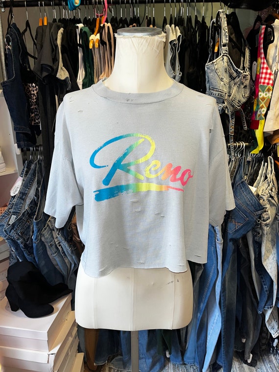 Vintage Reno t shirt distressed cropped tee - image 1