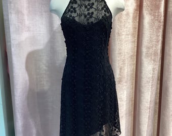 Vintage Y2K Applique Mesh Asymmetrical Party Dress