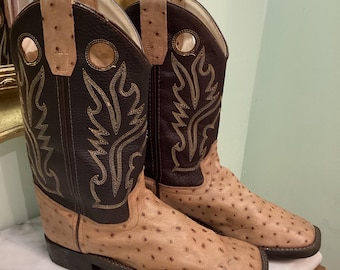 Vintage Leather Tan & Brown Old West Western Cowboy Boot