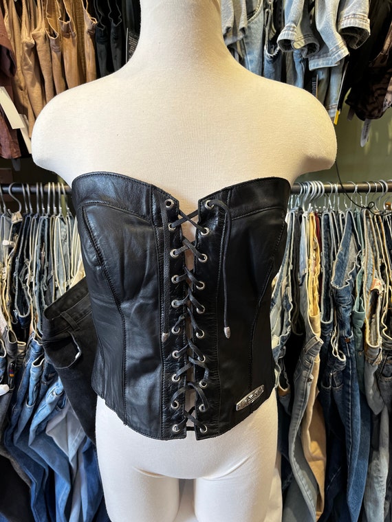 Vintage y2k Harley Davidson leather lace up bustie