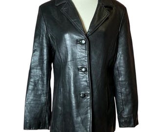 Vintage 90s Y2K Genuine Leather Black Shacket Coat size S/M