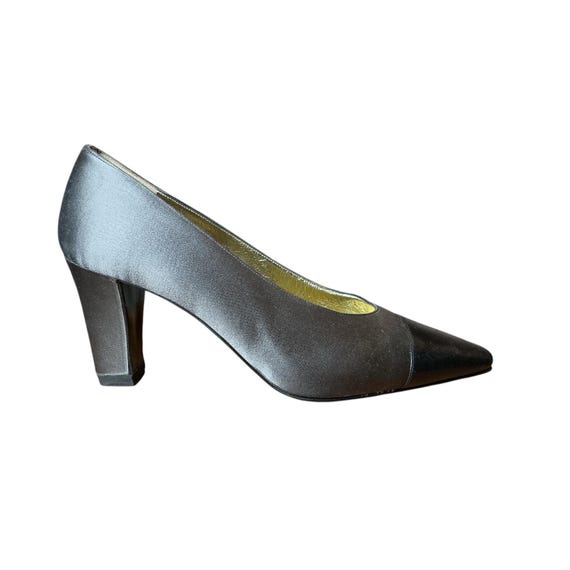 Vintage Chanel Satin Block Heel Leather Cap Toe Pumps - Etsy