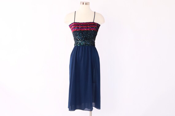 Vtg 70s SEQUIN TUBE Disco Studio 54 Jersey Midi Dr