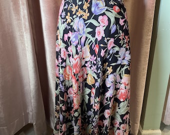 Collection Umi vintage en soie de l'an 2000 par Anne, jupe midi à motif floral