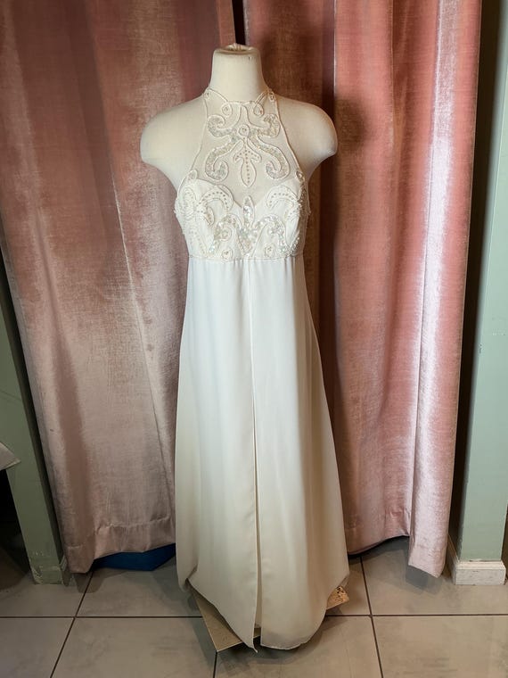 Y2K Faviana Pearl Beaded Sheer Illusion High Neck Sequin Empire Wedding White Prom Dress - Etsy Y2K Faviana Pearl Beaded Sheer Illusion High Neck Sequin Empire Wedding White Prom Dress - Etsy