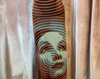 Vintage Y2K 90s Jean Paul Gaultier Soliel Maille Face Optical Illusion Photo Print Skirt Medium