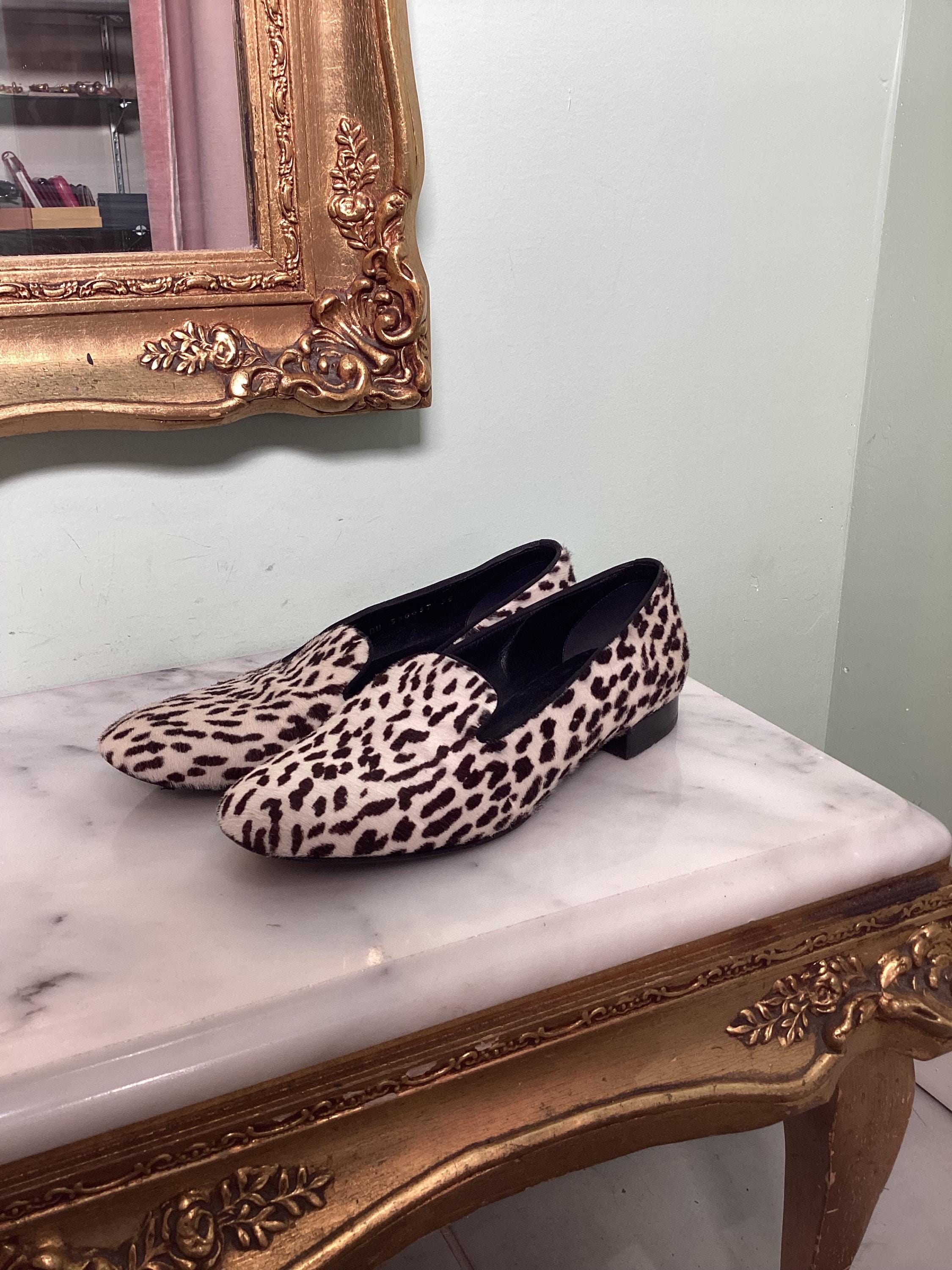 YVES SAINT LAURENT Smoky Loafers Leopard Calf Hair Sz 43/US 10 $895 Saint Laurent Animal Print Loafer Flats for Women for sale  main image 3