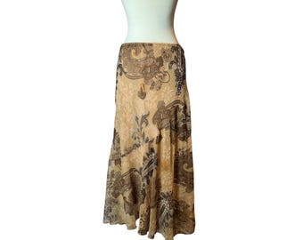 Vintage Y2K Paisley Tan Glittery Maxi Skirt