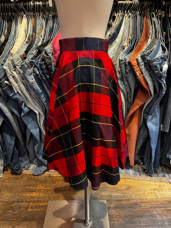 Vintage 80s Escada silk plaid circle skirt - image 4