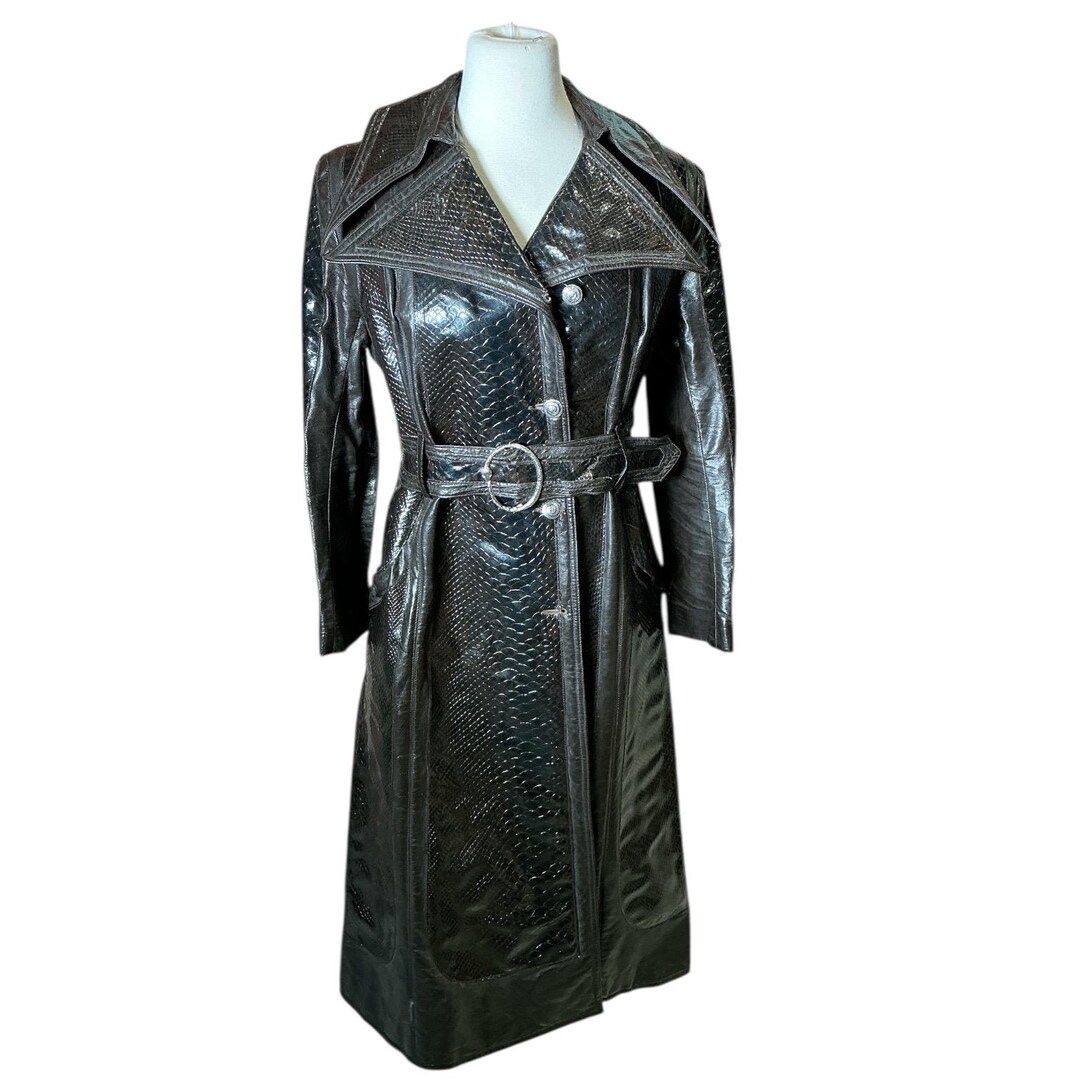 Vintage 1960's Vinyl Snakeskin Vegan Leather Rain Trench Coat