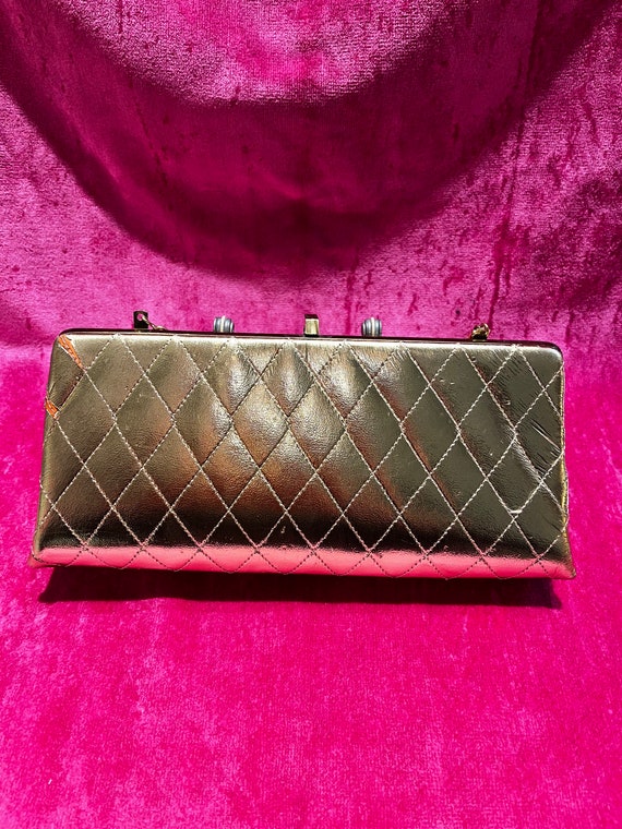 Vintage 60s quilted metallic pleather clutch - image 4