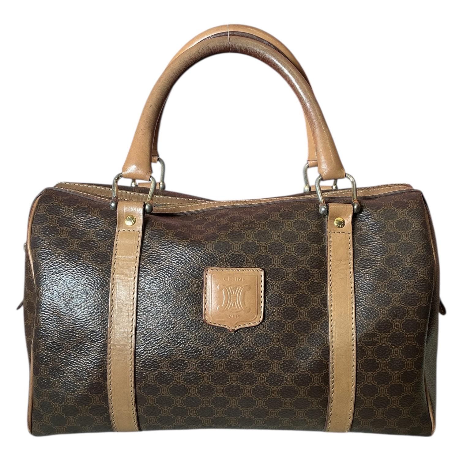 Vintage 80s Celine Triomphe Macadam Coated Canvas Leather Mini