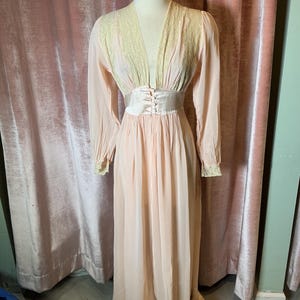 vintage 1930s silk lace trim empire dress duster robe S