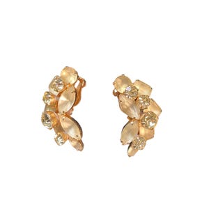 Vintage Gold Tone Cluster Rhinestone & Cabochon Statement Earrings