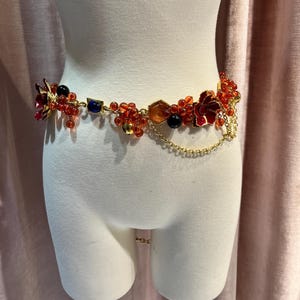 Vintage 1980s Gianni Versace Enamel Floral Metal Chain Waist Belt