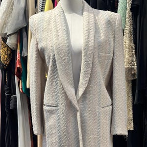 Vintage Chanel Style Boucle Tweed Pastel Striped Blazer Medium