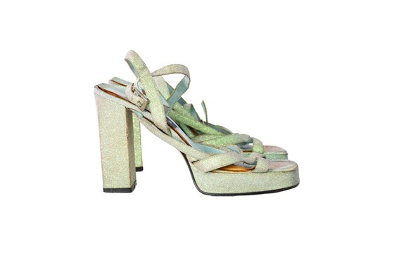 Vintage GLITTER STRAPPY Chunky PLATFORM Heels Size