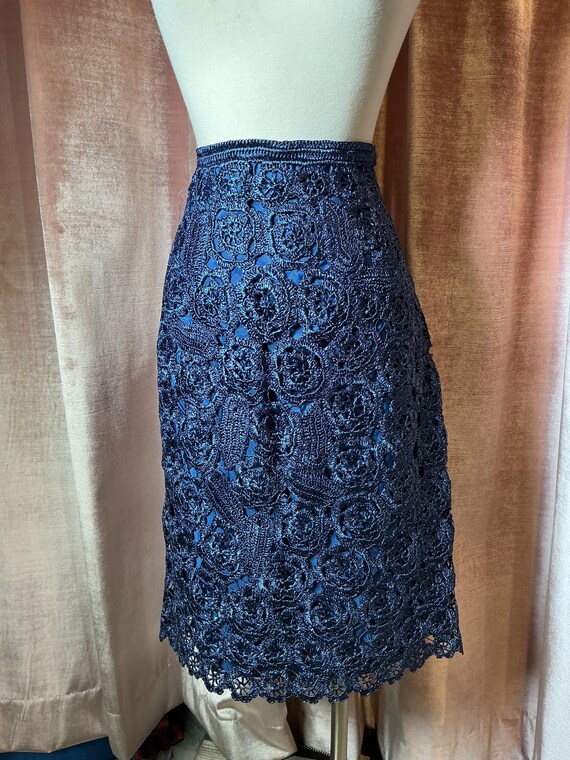 Vintage 60’s Italian raffia straw navy blue jacke… - image 5
