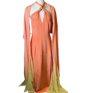 Y2k Abstract Watercolor Silk Chiffon Maxi Dress