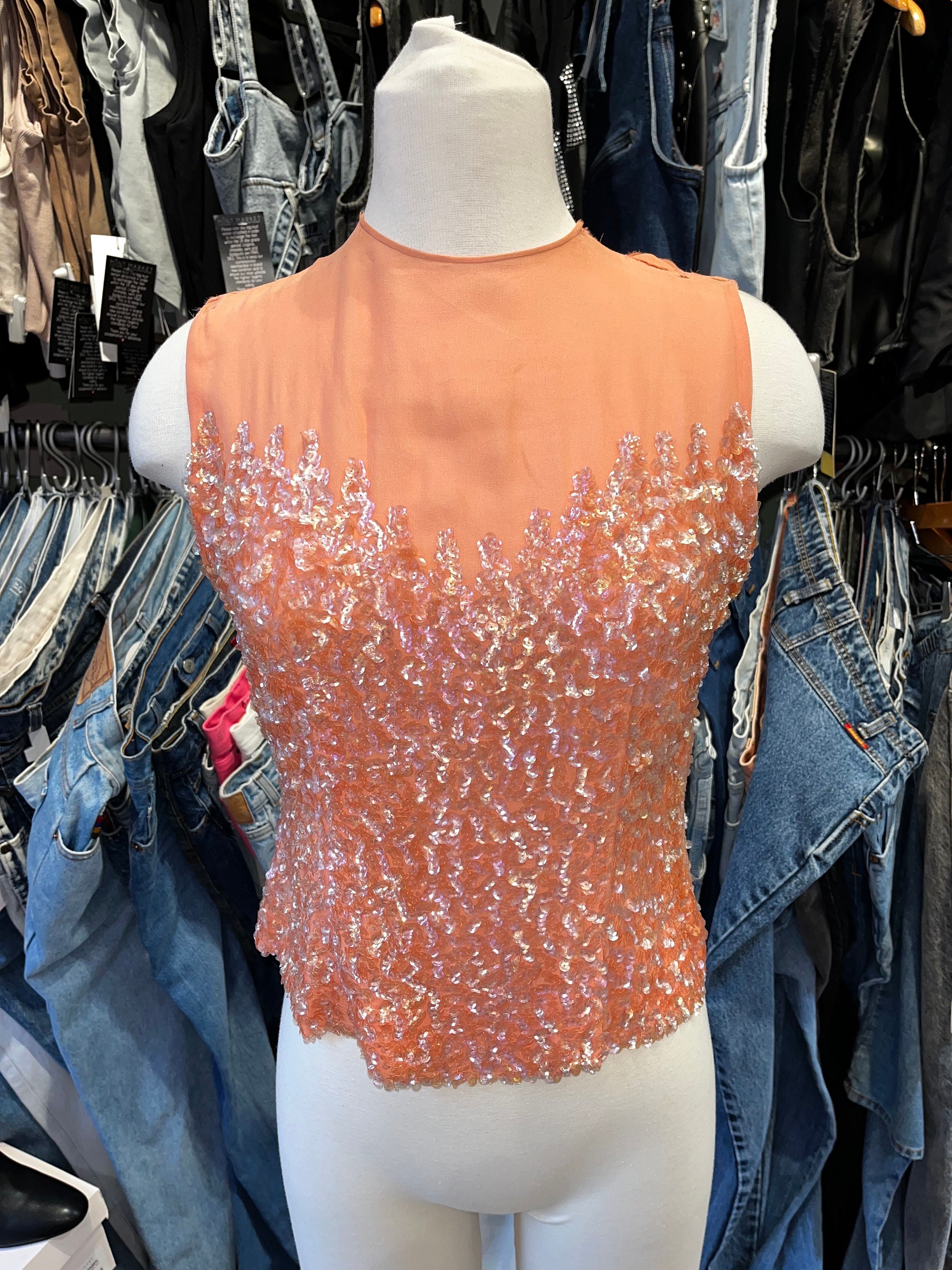 coral sequin top