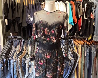 Vintage 1980’s Hand Painted Floral Tulle Dress