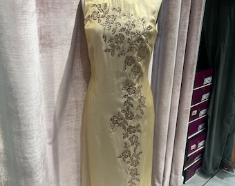 Y2K gold floral champagne glitter column formal prom party maxi dress small